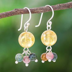 Image for Thai Quartz and Tourmaline Dangle Earrings Howling Moon