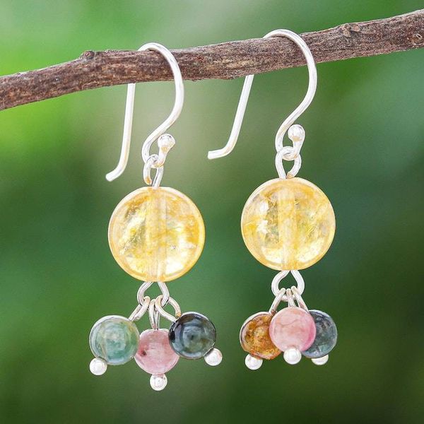 Alternate image for Thai Quartz and Tourmaline Dangle Earrings Howling Moon