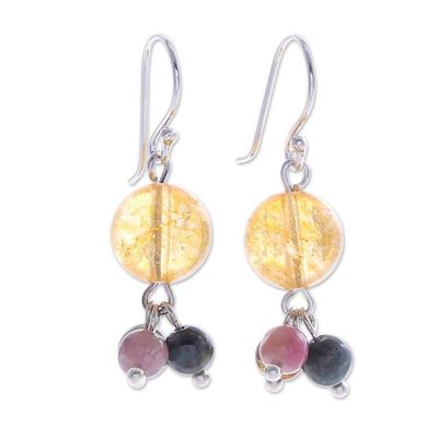 Alternate image for Thai Quartz and Tourmaline Dangle Earrings Howling Moon