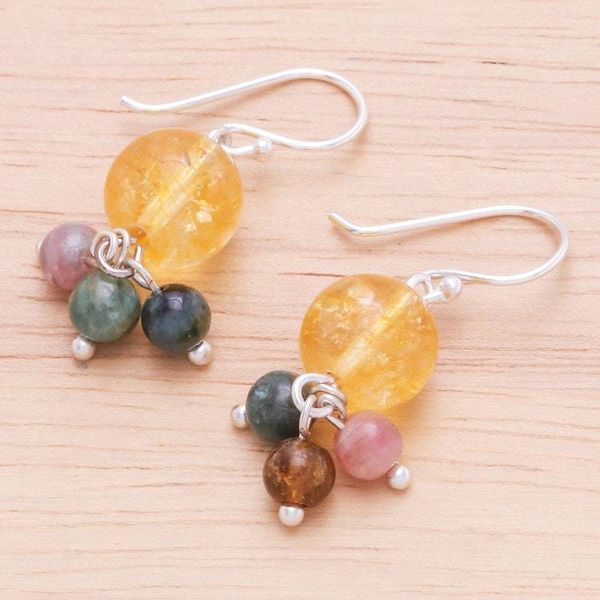 Alternate image for Thai Quartz and Tourmaline Dangle Earrings Howling Moon