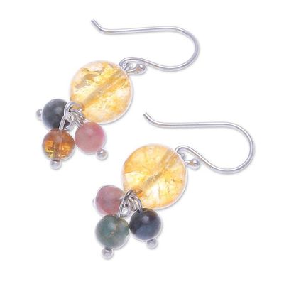 Alternate image for Thai Quartz and Tourmaline Dangle Earrings Howling Moon