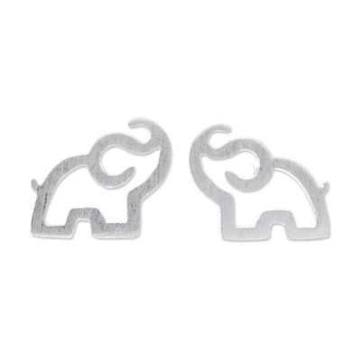 Primary image for Sterling Silver Elephant Stud Earrings from Thailand Elephant Trumpet