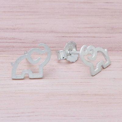 Alternate image for Sterling Silver Elephant Stud Earrings from Thailand Elephant Trumpet
