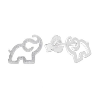 Alternate image for Sterling Silver Elephant Stud Earrings from Thailand Elephant Trumpet