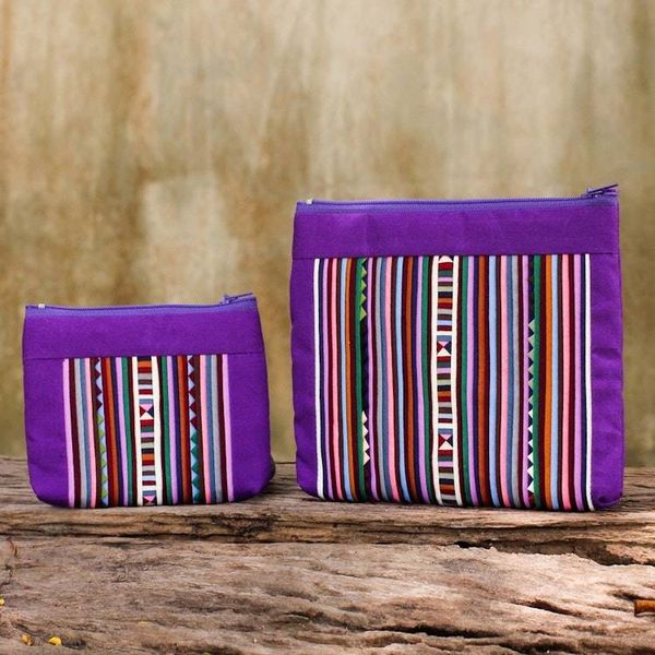 Alternate image for Purple and Multicolor Cosmetic Travel Bags pair Exotic Lisu in Purple