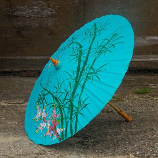 Alternate image for Hand-painted Blue Saa Paper Parasol Blue Bamboo