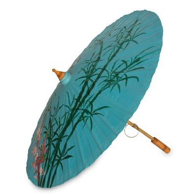 Alternate image for Hand-painted Blue Saa Paper Parasol Blue Bamboo