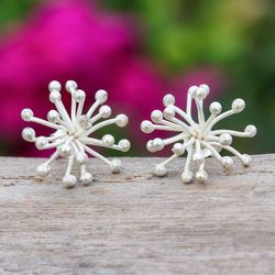 Image for Sterling Silver Button Earrings Inspired by Floral Pistils Pollen Delight