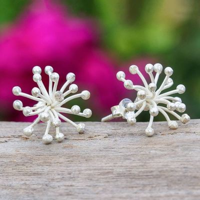 Alternate image for Sterling Silver Button Earrings Inspired by Floral Pistils Pollen Delight