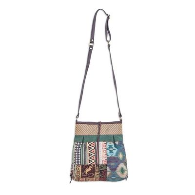 Primary image for Thai Cotton Patchwork Sling Bag with Leather Strap Intermission in Green