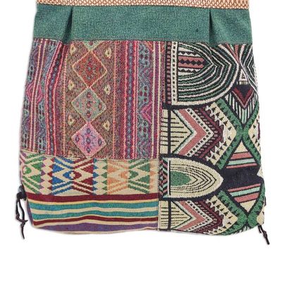 Alternate image for Thai Cotton Patchwork Sling Bag with Leather Strap Intermission in Green