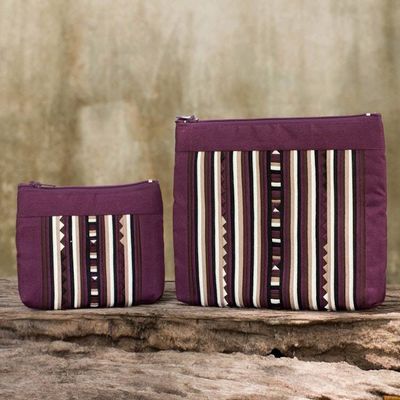 Primary image for Maroon Cotton Blend Cosmetic Cases from Thailand pair Exotic Lisu in Wine