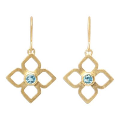 Alternate image for Gold plated blue topaz flower earrings Thai Bloom