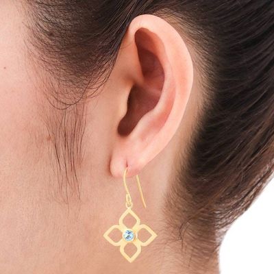 Alternate image for Gold plated blue topaz flower earrings Thai Bloom