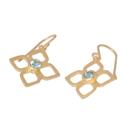 Alternate image for Gold plated blue topaz flower earrings Thai Bloom