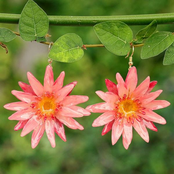 Alternate image for Red Water Lily Dangle Earrings with 22k Gold-Plated Hooks Chic Red Water Lily