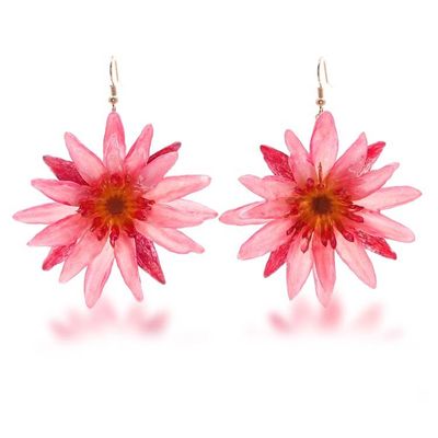 Alternate image for Red Water Lily Dangle Earrings with 22k Gold-Plated Hooks Chic Red Water Lily