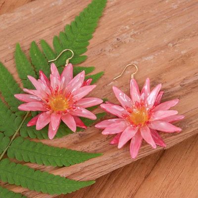 Alternate image for Red Water Lily Dangle Earrings with 22k Gold-Plated Hooks Chic Red Water Lily