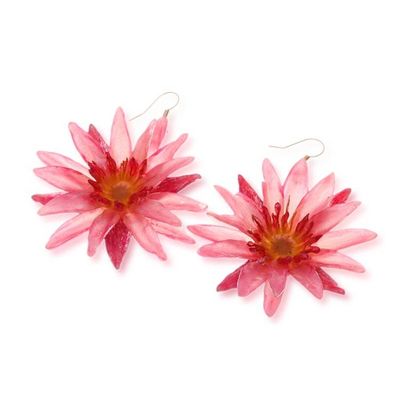 Alternate image for Red Water Lily Dangle Earrings with 22k Gold-Plated Hooks Chic Red Water Lily