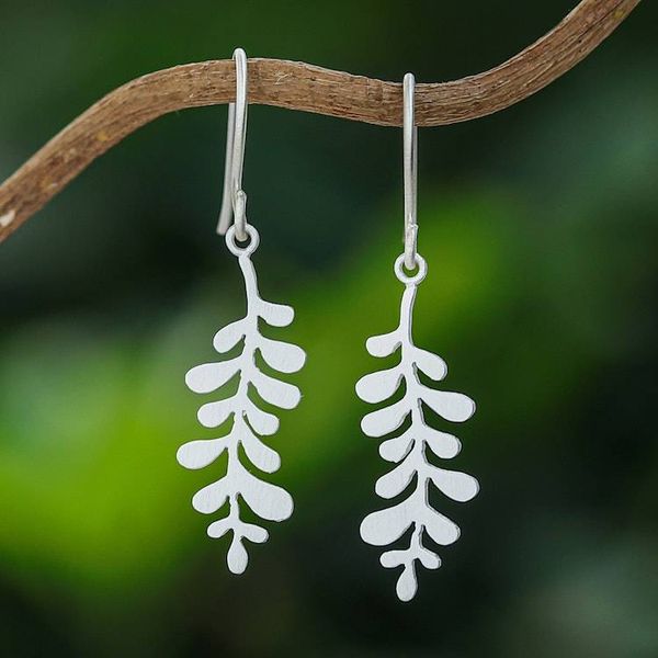 Alternate image for Sterling Silver Fern Leaf Dangle Earrings from Thailand Fern Flair