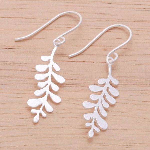 Alternate image for Sterling Silver Fern Leaf Dangle Earrings from Thailand Fern Flair
