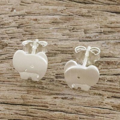 Alternate image for Brushed Sterling Silver Elephant Stud Earrings from Thailand Watchful Elephants