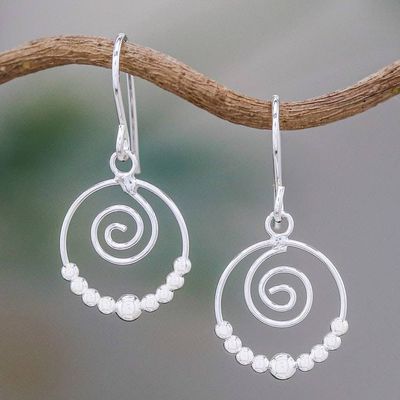 Alternate image for Handcrafted Sterling Silver Dangle Earrings with Spirals Whirl