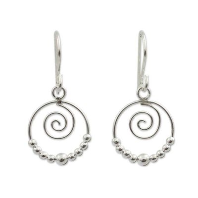 Alternate image for Handcrafted Sterling Silver Dangle Earrings with Spirals Whirl