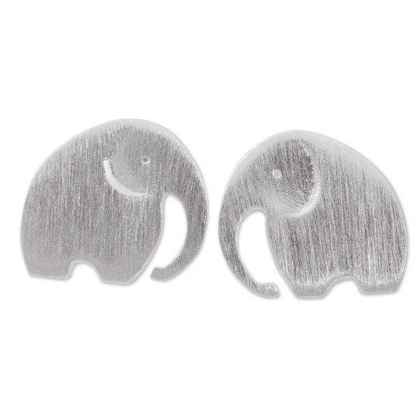 Alternate image for Stud Earrings with Elephant Motif in 925 Sterling Silver Elephant Fun