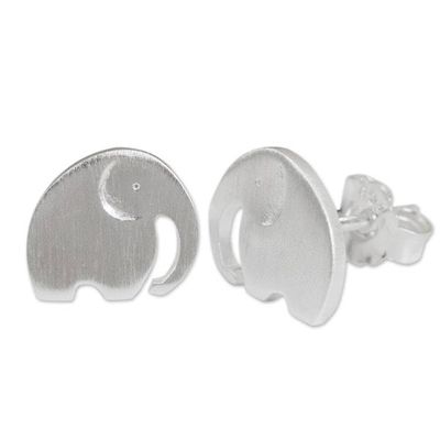 Alternate image for Stud Earrings with Elephant Motif in 925 Sterling Silver Elephant Fun