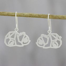 Image for Handmade 925 Sterling Silver Panda Dangle Earrings Thailand Little Panda