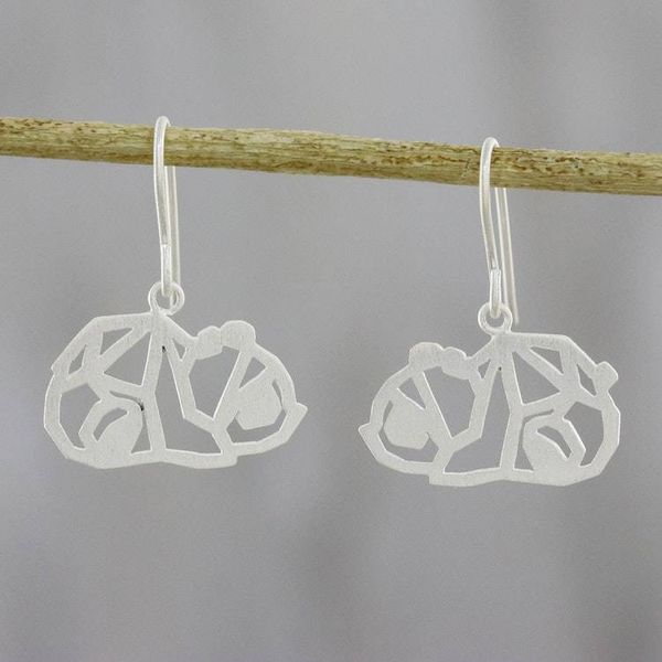 Alternate image for Handmade 925 Sterling Silver Panda Dangle Earrings Thailand Little Panda