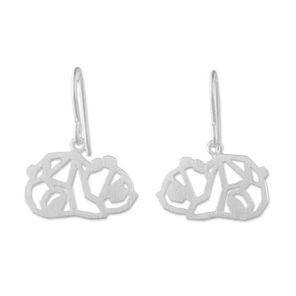 Alternate image for Handmade 925 Sterling Silver Panda Dangle Earrings Thailand Little Panda