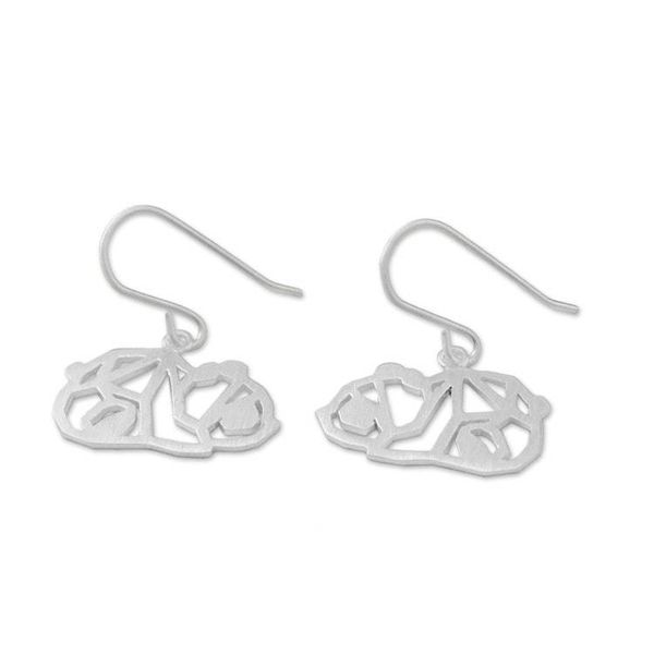 Alternate image for Handmade 925 Sterling Silver Panda Dangle Earrings Thailand Little Panda
