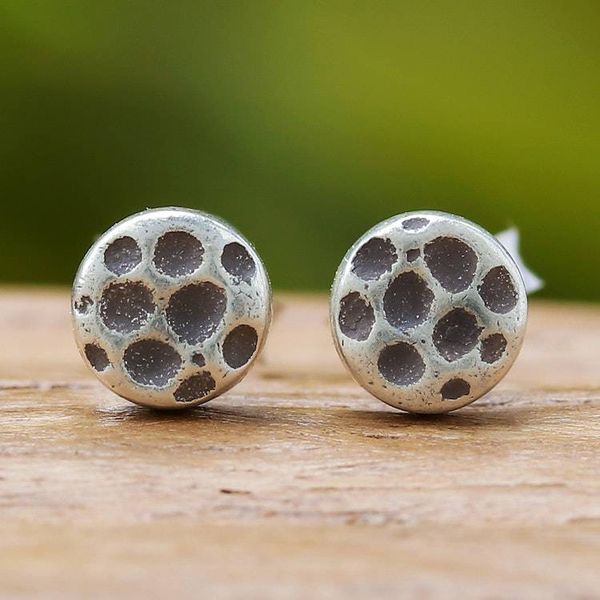 Alternate image for Sterling Silver Stud Earring with Oxidized Dot Accents Nailhead Inspiration