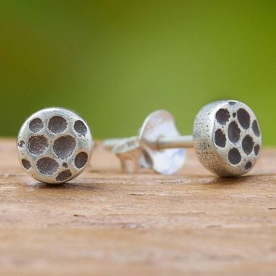 Alternate image for Sterling Silver Stud Earring with Oxidized Dot Accents Nailhead Inspiration