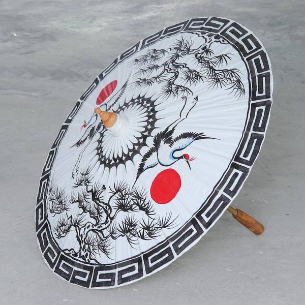 Alternate image for Hand-Painted Cotton Crane-Motif Parasol Joyful Cranes