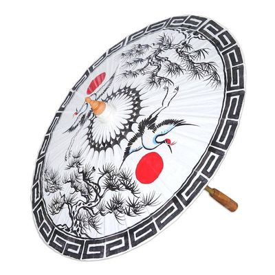 Alternate image for Hand-Painted Cotton Crane-Motif Parasol Joyful Cranes