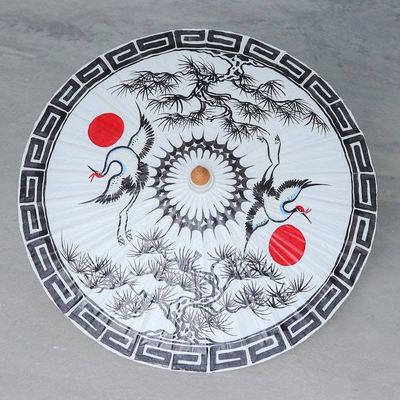 Alternate image for Hand-Painted Cotton Crane-Motif Parasol Joyful Cranes