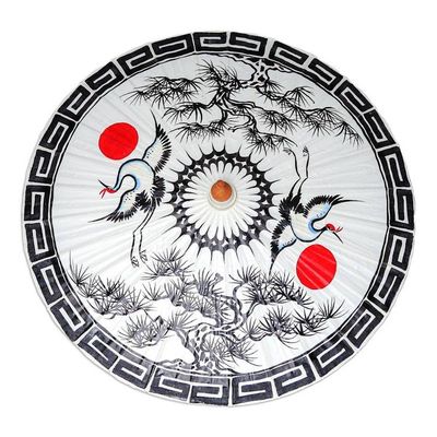 Alternate image for Hand-Painted Cotton Crane-Motif Parasol Joyful Cranes