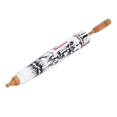 Alternate image for Hand-Painted Cotton Crane-Motif Parasol Joyful Cranes