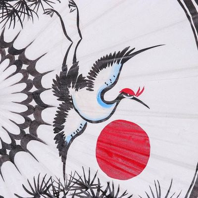 Alternate image for Hand-Painted Cotton Crane-Motif Parasol Joyful Cranes