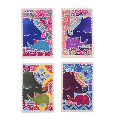 Alternate image for 4 Batik Cotton and Paper Greeting Cards with Elephant Motif Delightful Salutations