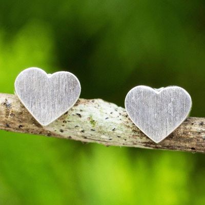 Primary image for Brushed Sterling Silver 925 Petite Heart Stud Earrings For Love