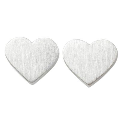 Alternate image for Brushed Sterling Silver 925 Petite Heart Stud Earrings For Love