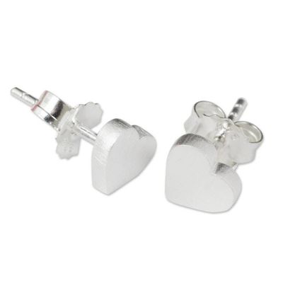 Alternate image for Brushed Sterling Silver 925 Petite Heart Stud Earrings For Love
