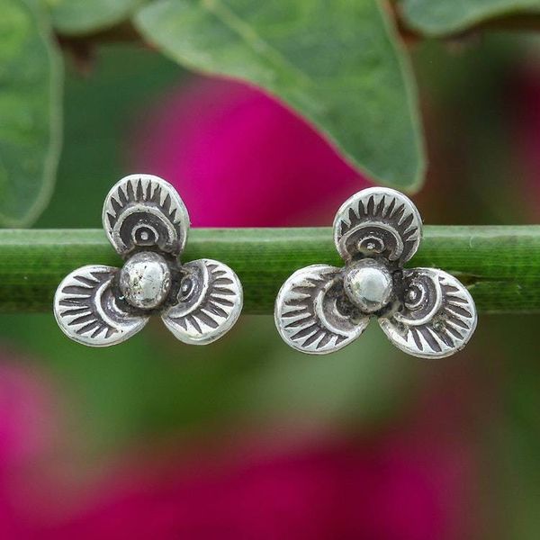 Alternate image for Trillium Flower-Shaped Sterling Silver Stud Earrings Trendy Trillium