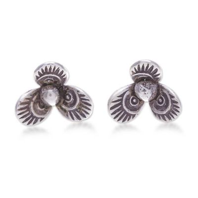 Alternate image for Trillium Flower-Shaped Sterling Silver Stud Earrings Trendy Trillium