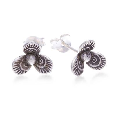 Alternate image for Trillium Flower-Shaped Sterling Silver Stud Earrings Trendy Trillium