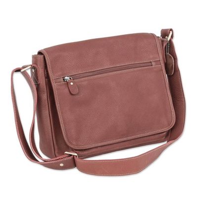 Alternate image for Leather Flap Messenger Bag with Adjustable Strap in Brown Urban Atlas